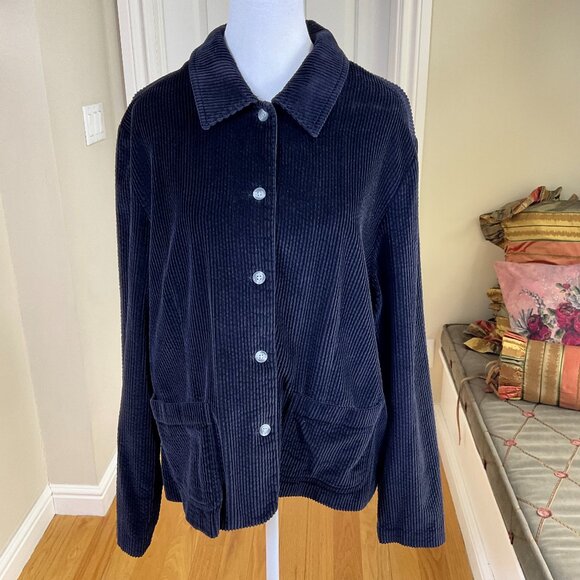 Talbots Jacket Corduroy Vintage Black Cotton Button Front Pockets (XL) - Picture 1 of 8